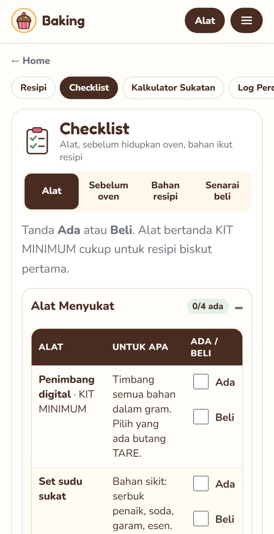 Checklist alat dan bahan