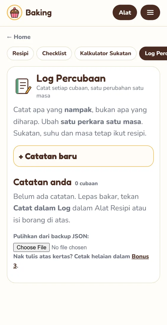 Log Percubaan dalam web app